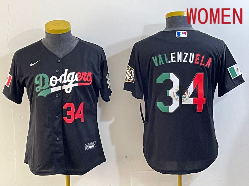Women Los Angeles Dodgers 34 Valenzuela Black Game 2024 Nike MLB Jersey style 10292